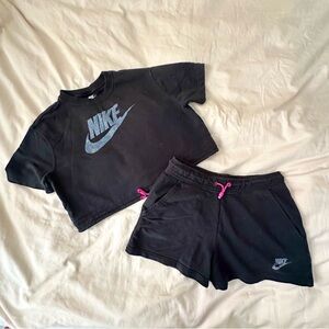 Nike Crop Top & Shorts with Drawstrings Set | Size Small | Black